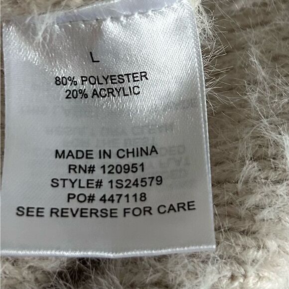 Pink Rose Women's Cream Tan  Wrap Around Fuzzy Soft Sweater Size Large - Picture 7 of 11